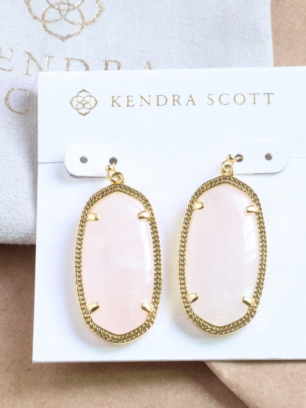 Kendra Scott Elle Drop Earrings - Gold Rose Quartz
